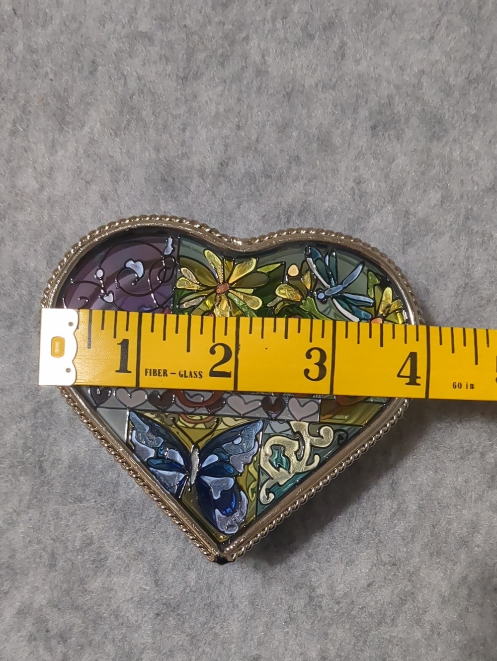 Amia Heart Shaped "Mother" Jewelry Trinket Box Hinged Hand Painted Stained Glass - Picture 7 of 9